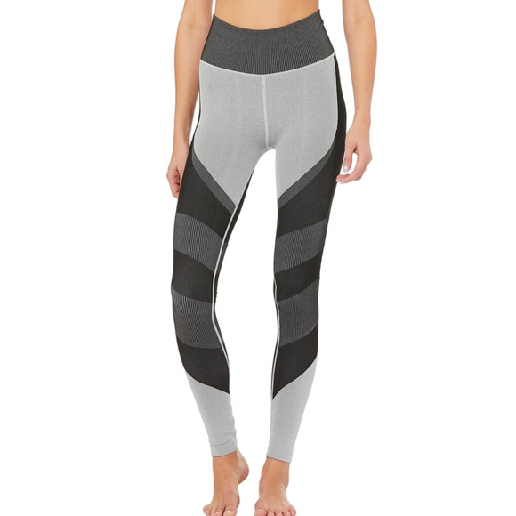 ALO Yoga Women Small Grey Black Colorblock High Waist Seamless Leggings Active - Picture 1 of 9